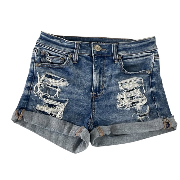 American Eagle Outfitters Pants - American Eagle Hi-Rise Shortie Blue Jean Shorts Distressed Size 4